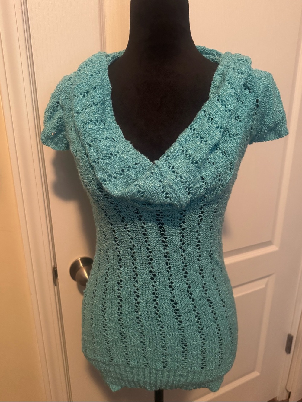 Women’s Knit Cowl Neck Top  in Aqua Teal